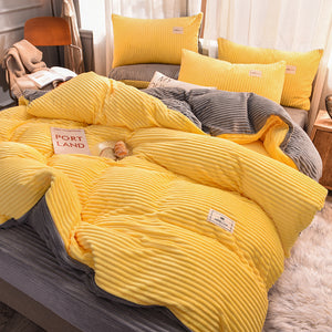 Soft Corduroy Velvet Fleece Quilt Cover Set - Yellow Grey