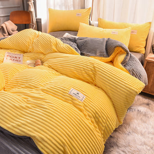 Soft Corduroy Velvet Fleece Quilt Cover Set - Yellow Grey