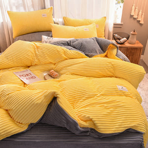 Soft Corduroy Velvet Fleece Quilt Cover Set - Yellow Grey