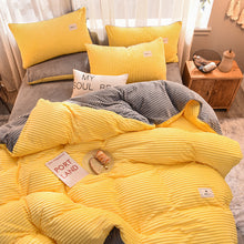 Load image into Gallery viewer, Soft Corduroy Velvet Fleece Quilt Cover Set - Yellow Grey