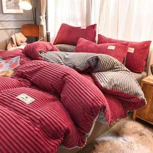 Soft Corduroy Velvet Fleece Quilt Cover Set - Grey Rose Fantasy
