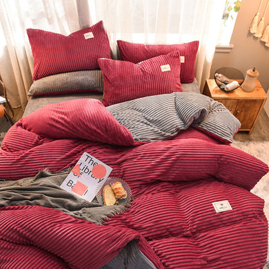 Soft Corduroy Velvet Fleece Quilt Cover Set - Grey Rose Fantasy