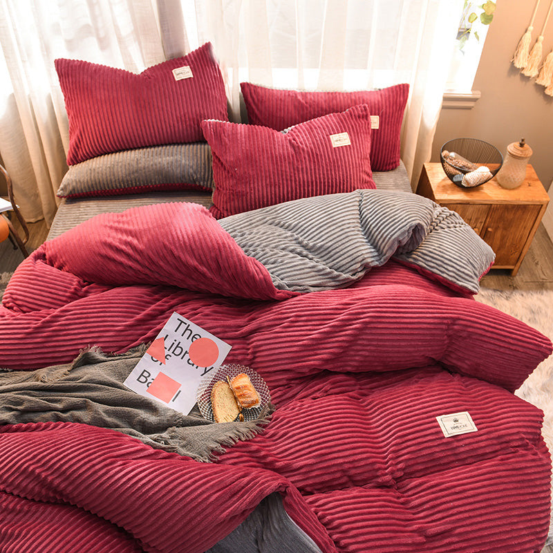 Soft Corduroy Velvet Fleece Quilt Cover Set - Grey Rose Fantasy