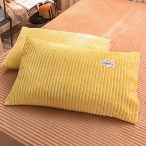 Soft Corduroy Velvet Fleece Quilt Cover Set - Yellow Beige