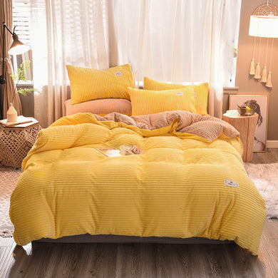 Soft Corduroy Velvet Fleece Quilt Cover Set - Yellow Beige