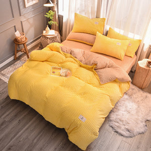 Soft Corduroy Velvet Fleece Quilt Cover Set - Yellow Beige