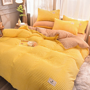 Soft Corduroy Velvet Fleece Quilt Cover Set - Yellow Beige