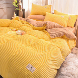Soft Corduroy Velvet Fleece Quilt Cover Set - Yellow Beige