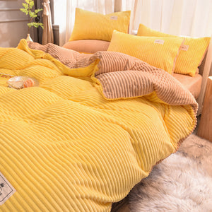 Soft Corduroy Velvet Fleece Quilt Cover Set - Yellow Beige