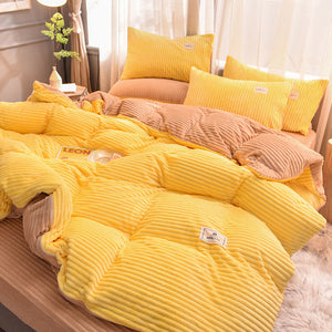Soft Corduroy Velvet Fleece Quilt Cover Set - Yellow Beige