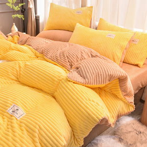 Soft Corduroy Velvet Fleece Quilt Cover Set - Yellow Beige