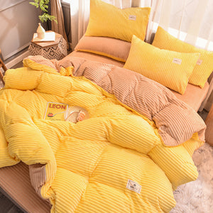 Soft Corduroy Velvet Fleece Quilt Cover Set - Yellow Beige