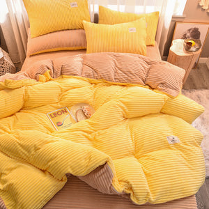Soft Corduroy Velvet Fleece Quilt Cover Set - Yellow Beige