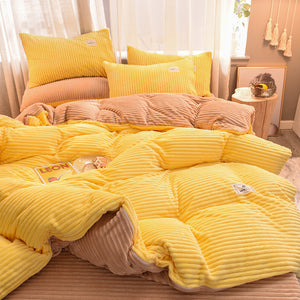 Soft Corduroy Velvet Fleece Quilt Cover Set - Yellow Beige