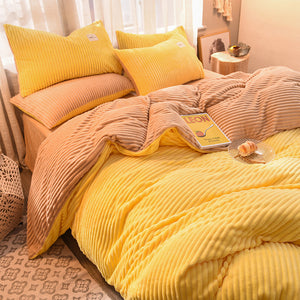 Soft Corduroy Velvet Fleece Quilt Cover Set - Yellow Beige