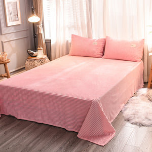 Soft Corduroy Velvet Fleece Quilt Cover Set - Soft Pink