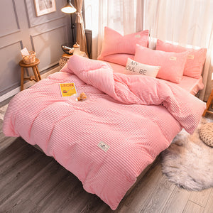 Soft Corduroy Velvet Fleece Quilt Cover Set - Soft Pink