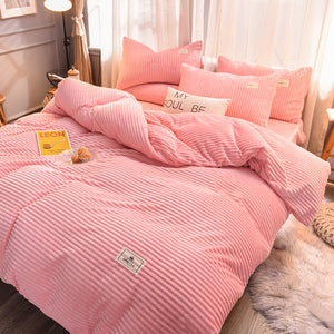 Soft Corduroy Velvet Fleece Quilt Cover Set - Soft Pink