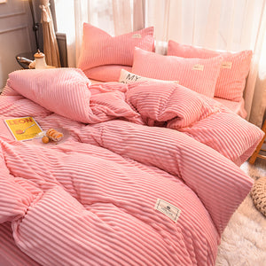 Soft Corduroy Velvet Fleece Quilt Cover Set - Soft Pink