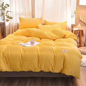 Soft Corduroy Velvet Fleece Quilt Cover Set - Yellow Mellow