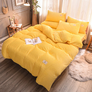 Soft Corduroy Velvet Fleece Quilt Cover Set - Yellow Mellow