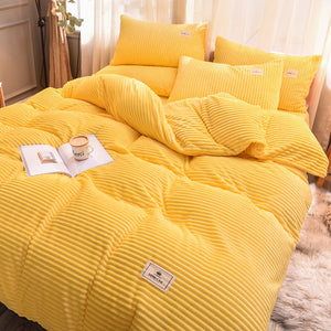 Soft Corduroy Velvet Fleece Quilt Cover Set - Yellow Mellow