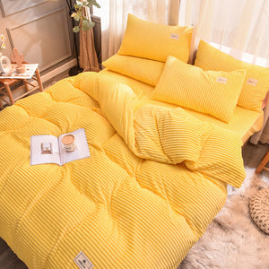 Soft Corduroy Velvet Fleece Quilt Cover Set - Yellow Mellow