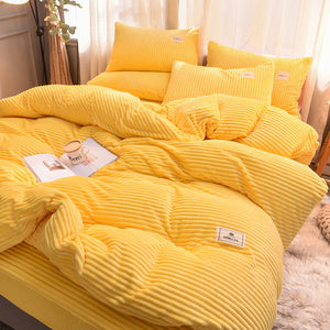 Soft Corduroy Velvet Fleece Quilt Cover Set - Yellow Mellow