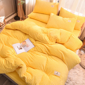 Soft Corduroy Velvet Fleece Quilt Cover Set - Yellow Mellow