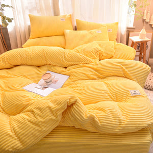 Soft Corduroy Velvet Fleece Quilt Cover Set - Yellow Mellow