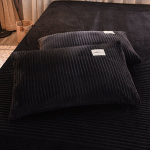 Soft Corduroy Velvet Fleece Quilt Cover Set - Black