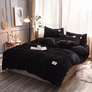 Soft Corduroy Velvet Fleece Quilt Cover Set - Black