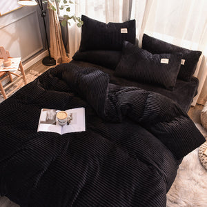 Soft Corduroy Velvet Fleece Quilt Cover Set - Black