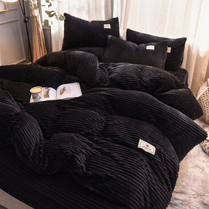 Soft Corduroy Velvet Fleece Quilt Cover Set - Black