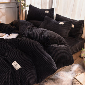 Soft Corduroy Velvet Fleece Quilt Cover Set - Black