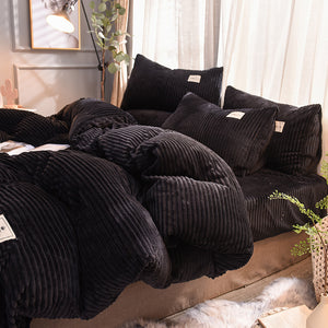 Soft Corduroy Velvet Fleece Quilt Cover Set - Black