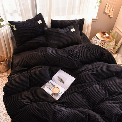 Soft Corduroy Velvet Fleece Quilt Cover Set - Black