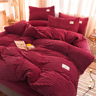 Soft Corduroy Velvet Fleece Quilt Cover Set - Red