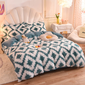 Fluffy Faux Mink & Velvet Fleece Quilt Cover Set - Diamond