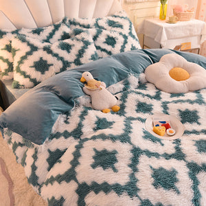 Fluffy Faux Mink & Velvet Fleece Quilt Cover Set - Diamond