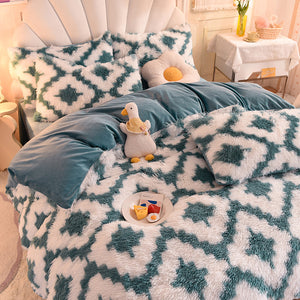 Fluffy Faux Mink & Velvet Fleece Quilt Cover Set - Diamond