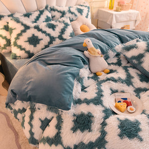 Fluffy Faux Mink & Velvet Fleece Quilt Cover Set - Diamond