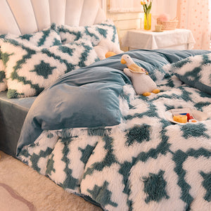 Fluffy Faux Mink & Velvet Fleece Quilt Cover Set - Diamond