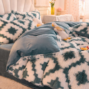 Fluffy Faux Mink & Velvet Fleece Quilt Cover Set - Diamond