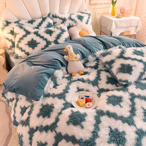 Fluffy Faux Mink & Velvet Fleece Quilt Cover Set - Diamond