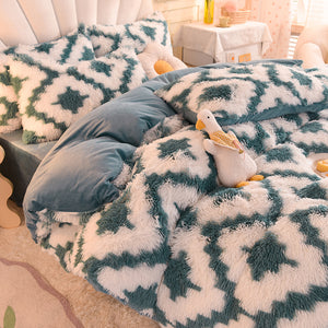 Fluffy Faux Mink & Velvet Fleece Quilt Cover Set - Diamond