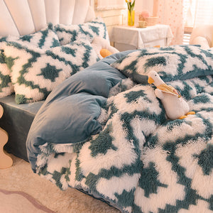 Fluffy Faux Mink & Velvet Fleece Quilt Cover Set - Diamond