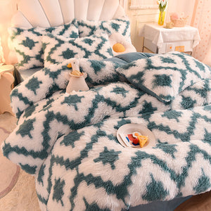 Fluffy Faux Mink & Velvet Fleece Quilt Cover Set - Diamond