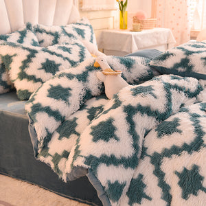 Fluffy Faux Mink & Velvet Fleece Quilt Cover Set - Diamond