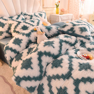 Fluffy Faux Mink & Velvet Fleece Quilt Cover Set - Diamond